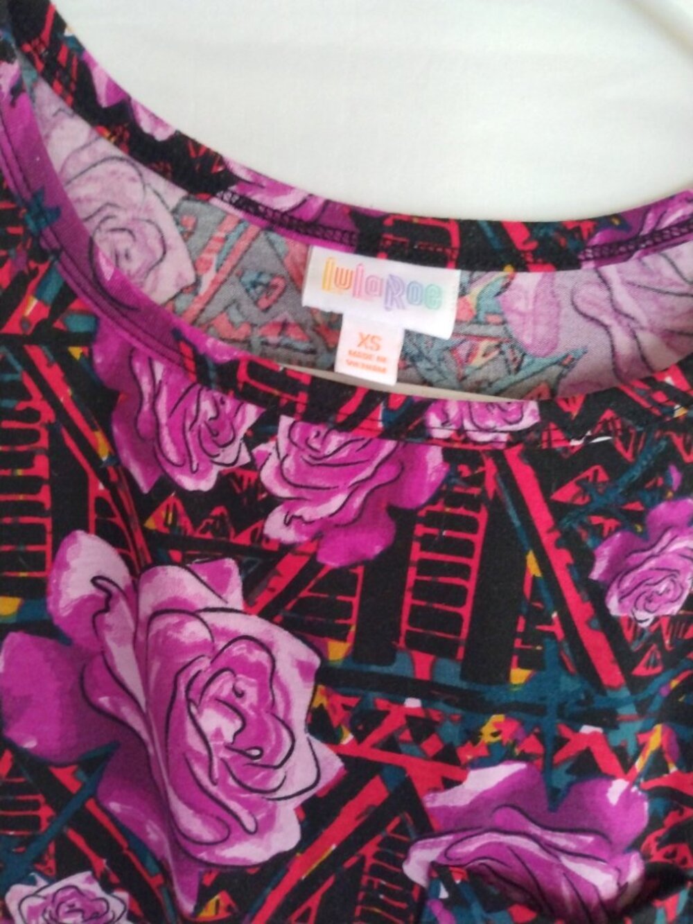 LuLaRoe Pink Floral Geometric Simply Comfortable Stretch Dress XS Boho Retro - Picture 3 of 5